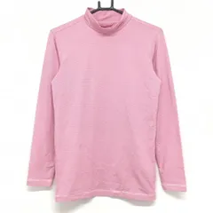 【美品】ナイキゴルフ 長袖ハイネックシャツ ピンク×白 ボーダー ロゴ刺しゅう DRI-FIT プリント剥げ小 メンズ L ゴルフウェア NIKE
