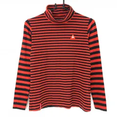 【美品】ルコック 長袖ハイネックシャツ レッド×ネイビー ボーダー柄 ロゴ刺しゅう 表部起毛 タートルネック レディース  ゴルフウェア le coq sportif