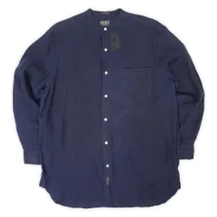 ダナ・キャラン DKNY 90s 90年代 バンドカラー リネンシャツ マチ付き 無地 麻 USA ヴィンテージ アメリカ 古着 メンズ シャツ ネイビー 紺 M【中古】のサムネイル