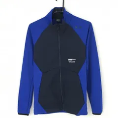 【美品】オークリー 切替ジャケット ネイビー×ブルー 前身頃格子織生地 ネック薄汚れ小、袖口毛羽立ち少 メンズ S ゴルフウェア Oakley