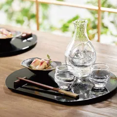 酒器セット 300ml カラフェ グラス ガラス （ 食洗機対応 徳利 とっくり お猪口 おちょこ 冷酒 酒器 お酒 日本酒 ポケット付き 来客用 普段使い ガラス製 日本製 おしゃれ 上品 )