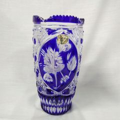 POLONIA カットガラス 花瓶 青　箱つき POLONIA カットガラス 花瓶 青 箱つき - メルカリ