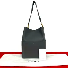 極 美品 保存袋付き CELINE セリーヌ サングル バケット ロゴ レザー 本革 セミ ワン ショルダーバッグ トートバッグ グレー 82592のサムネイル