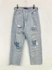 RAG MACHINE ラグマシーン デニムパンツ SMALL スカイブルー 無地 スタンダード レギュラー クラッシュ・ダメージ レディースのサムネイル
