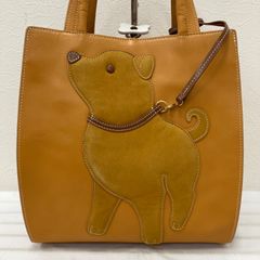 Y3913 Kitamura 키타무라 핸드백 토트 백 카멜 브라운 가죽 개 이른 리드 시바개 두시 시바 레이디스
