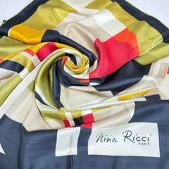 ☆Nina Ricci フランス製 モダンアート柄 ヴィンテージ シルクスカーフ