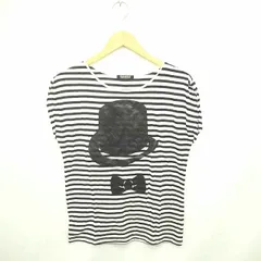 スパイラルガール SPIRALGIRL カットソー Tシャツ ボーダー ボートネック プリント 半袖 M フレンチスリーブ 半袖 M 白 黒 ホワイト ブラック /TT10のサムネイル