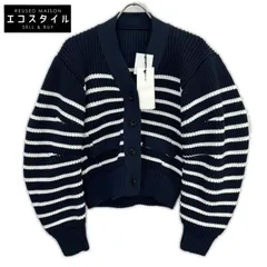 sacai　サカイ　23-06490 ネイビー×ホワイト ホリゾンタル ストライプ クロップド ニット カーディガン　2のサムネイル