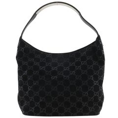 美品》GUCCI スエード レザー GG柄 ワンショルダーバッグ ブラック