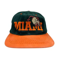 【キャップ/帽子】90s  MIAMI大学 x タズ（マイアム大学 / ルーニーチューンズ）ビンテージ キャップ ツートンカラー グリーン 緑 オレンジ 橙 ブラウン 茶のサムネイル
