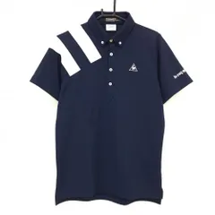 【美品】ルコックゴルフ 半袖ポロシャツ ネイビー×白 ボタンダウン 胸ロゴ メンズ L ゴルフウェア le coq sportifのサムネイル