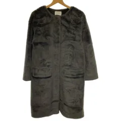 【中古】　BEAUTY&YOUTH UNITED ARROWS　ファーコート　ロング丈　ノーカラー　無地　スナップボタン　古着　/2412のサムネイル