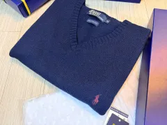 POLO RALPH LAUREN ポロラルフローレン ラムウール100% Vネック ベスト(조끼) ネイビー COLOR 95 100