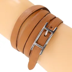 エルメス アピ レザー ブレスレット チョーカー 茶×シルバー 箱付 HERMES】エルメス アピ3 チョーカー レザー 茶/シルバー金具 ユニ