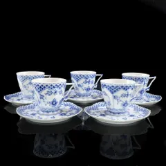 【Royal Copenhagen】ロイヤルコペンハーゲン ブルーフルーテッド フルレース カップ＆ソーサー 5客 ポーセリン _ 食器のサムネイル