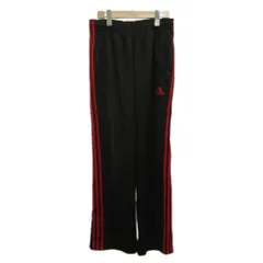 アディダス adidas トラックパンツ スポーツウェア ジャージ L 黒 ブラック 赤 レッド フルレングス サイドライン /PP ■GY70
