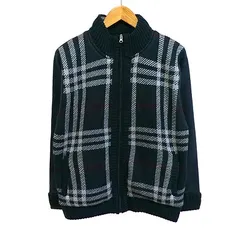 ジャンニバレンチノ GIANNI VALENTINO ジャケット ニット フリース 切替 チェック 柄 リブ ハイネック M ネイビー 紺 /HT ■ECB004
