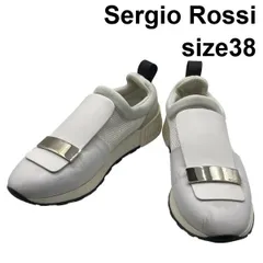 セルジオロッシ Sergio Rossi sr1 スニーカー スリッポン ローカット メタルプレート メッシュ 白 レザー 38 約25cm レディース 6D303のサムネイル