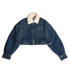 極美品 PRADA プラダ クロップド パデッドデニムジャケット トライアングルロゴ サイズ36 CN160/72 A 中古 4a001437のサムネイル
