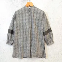 AMERICAN HOLIC アメリカンホリック オーバーシャツ チェック バンドカラー袖 シャツチュニック サイドスリット グレー Mサイズ 〇◇