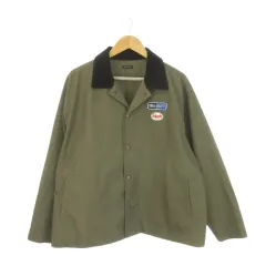 フリークスストア FREAKS STORE ビッグシルエット コーデュロイ襟 ワッペンアレンジ ショートブルゾン ワークジャケット 上着 M 緑 カーキ 無地 襟付き 長袖 /CK6 ■GY99のサムネイル