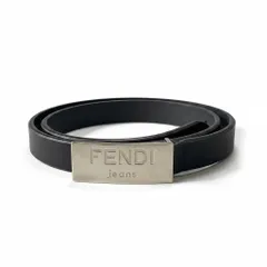 f10 FENDI jeans フェンディジーンズ ロゴプレート レザーベルト 細ベルト サイズ40 ダークブラウン レディース 女性用u02tのサムネイル