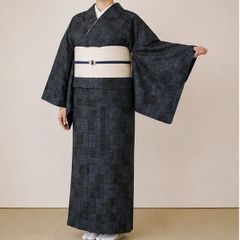 着用少ない！美品＊単衣＊亀甲＊結城紬＊紫が入ったグレー＊着物