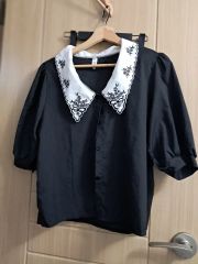 完売商品 crewre ラッフルカラーコットンブラウス ブラック サイズ2