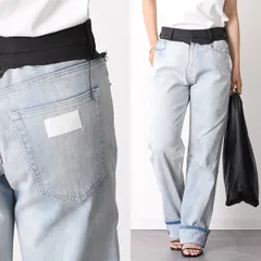 MM6 MAISON MARGIELA エムエムシックス メゾン マルジェラ ジーンズ デニム ボトム ストレートレッグジーンズ S52LA0270 M30056 レディース ライトブルー コットン フルレングス ウォッシュ加工 ウエストバンド 白ステッチのサムネイル