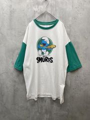 SMURFS スマーフ コットン100% プリント Tシャツ カジュアル ゆったり ストリート系 sizeM/白x緑 ■◆ レディースのサムネイル