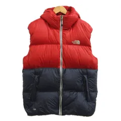 ザノースフェイス THE NORTH FACE ダウンベスト L/100 赤 レッド ネイビー 紺 フード付き ジップアップ バイカラー 茶タグ /PP ■GY18のサムネイル