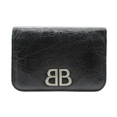 BALENCIAGA バレンシアガ カードケース BBロゴ エンブレム 本革 二つ折り カードホルダー ブラック メンズ 【中古】のサムネイル