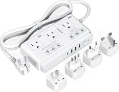変圧器 海外旅行用 韓国 220vから100v TESSAN 海外変圧器 SEタイプ プラグ延長コード付き 海外 コンセント 変換プラグ C BF O Lタイプ付き 全世界対応 3USB-A 1USB-C 降圧トランス 電圧変換器 タイ ヨーロッパ シンガポーのサムネイル