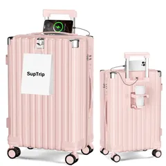 [SupTrip] スーツケース 機内持ち込み 多機能 キャリーケース 大型 超軽量 キャリーバッグ 耐衝撃 USBポート付き カップホルダー付き 充電機能 荷物フック 隠しフック機能 静音 ダブルキャスター 360度回転 修学 泊まる 旅行 出張 (ピン 1のサムネイル