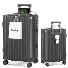 [SupTrip] スーツケース 機内持ち込み 多機能 キャリーケース 大型 超軽量 キャリーバッグ 耐衝撃 USBポート付き カップホルダー付き 充電機能 荷物フック 隠しフック機能 静音 ダブルキャスター 360度回転 修学 泊まる 旅行 出張 (グレ 1のサムネイル