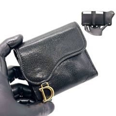 美品✨ Dior 折り財布 サドル ロータス レザー ブラック CD金具 シボ革