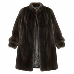 ヴァレンティノ【F】ロングコート◎ダークブラウン　フレアースタイル　ミンク 79f10 VALENTINO ヴァレンティノ 袖ボタン デミバフミンク ファー