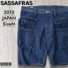 SASSAFRASササフラス■良品 2015年 日本製 9.5oz Whole Hole Pants 1/2 ホールホール ハーフパンツ M エプロン デニムショーツ インディゴ 定価22000のサムネイル