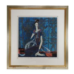 期間限定半額60x60cmしゃがんで頬杖をつく女 螺鈿細工 - メルカリ