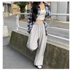 チェック長袖ルーズフィットシャツ ネイビーのサムネイル