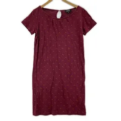 A.P.C. アーペーセー リボン付き 総柄 半袖ワンピース sizeXS/ワインレッド系のサムネイル