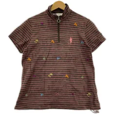 adabat アダバット ボーダー ハーフジップ半袖シャツ size40/ブラウン×ピンクのサムネイル