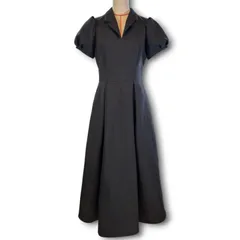 SEVEN TEN セブンテン オープンネッククラシックワンピース シャツワンピース ロング パフスリーブ Vネック フレア 半袖 黒 ブラック S レディース 夏 ゴーゴー古着セントラルパーク名古屋店 23 No.久2197のサムネイル