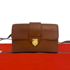 極 美品 YVES SAINT LAURENT イヴ・サンローラン ヴィンテージ YSL ロゴ 金具 レザー 本革 ショルダーバッグ ポシェット ブラウン 36066