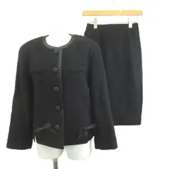 ピエールカルダン Pierre Cardin スーツ セットアップ ジャケット スカート 上下2点セット ウール 9 黒 ブラック ノーカラー 長袖 リボン飾り /NP ■ECB005のサムネイル