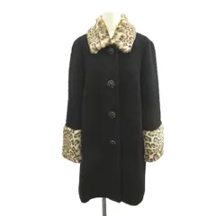 ケイトスペード KATE SPADE ロングコート ウール 0 黒 ブラック ベージュ レオパード柄襟 レオパード柄袖口 長袖 /NP ■GY53のサムネイル