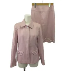 クレージュ courreges セットアップ ジャケット 上着 スカート ウール 9AR ピンク 花柄カットワーク 長そで 襟付き /KK ■GY53のサムネイル