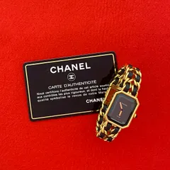 稼働品 極 美品 CHANEL シャネル プルミエール Mサイズ クォーツ ステンレス レザー 本革 腕時計 リストウォッチ ゴールド ブラック  13480のサムネイル