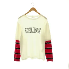 セリーヌ CELINE 25SS ロゴプリントレイヤーロングスリーブTシャツ カットソー 長袖 XS ホワイト ブラック レッド RX077671Q.FZT4 /DO ■OSのサムネイル