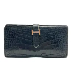 【中古】 HERMES エルメス ベアンスフレ アリゲーター 黒 ノワール パラジウム金具 クロコ □L ロングウォレット 長財布 レディース メンズ 26014926 HOのサムネイル